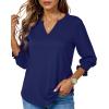 imageBlouses for Womens 34 Length Sleeve Casual Tops Loose V Neck T Shirt with Smocked CuffsNavy Blue