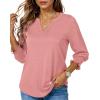 imageBlouses for Womens 34 Length Sleeve Casual Tops Loose V Neck T Shirt with Smocked CuffsPink