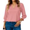 imageBlouses for Womens 34 Length Sleeve Casual Tops Loose V Neck T Shirt with Smocked CuffsPink