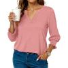 imageBlouses for Womens 34 Length Sleeve Casual Tops Loose V Neck T Shirt with Smocked CuffsPink