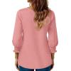 imageBlouses for Womens 34 Length Sleeve Casual Tops Loose V Neck T Shirt with Smocked CuffsPink