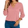 imageBlouses for Womens 34 Length Sleeve Casual Tops Loose V Neck T Shirt with Smocked CuffsPink