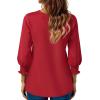 imageBlouses for Womens 34 Length Sleeve Casual Tops Loose V Neck T Shirt with Smocked CuffsRed