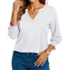 imageBlouses for Womens 34 Length Sleeve Casual Tops Loose V Neck T Shirt with Smocked CuffsWhite