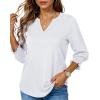 imageBlouses for Womens 34 Length Sleeve Casual Tops Loose V Neck T Shirt with Smocked CuffsWhite