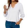 imageBlouses for Womens 34 Length Sleeve Casual Tops Loose V Neck T Shirt with Smocked CuffsWhite