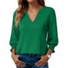 imageBlouses for Womens 34 Length Sleeve Casual Tops Loose V Neck T Shirt with Smocked CuffsGreen