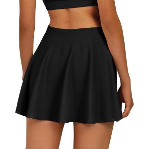 imageCHICGAL Mini Skirts for Women Casual Flowy Pleated Skater Skirt Summer Basic High Waisted Short SkirtA Black