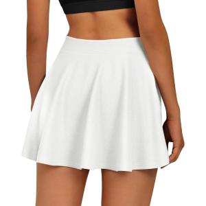 imageCHICGAL Mini Skirts for Women Casual Flowy Pleated Skater Skirt Summer Basic High Waisted Short SkirtA White
