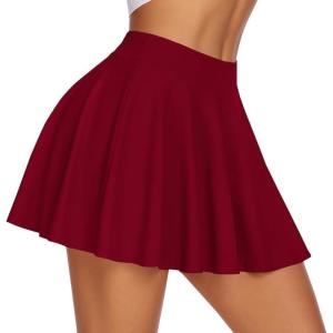 imageCHICGAL Mini Skirts for Women Casual Flowy Pleated Skater Skirt Summer Basic High Waisted Short SkirtB Red