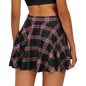 imageCHICGAL Mini Skirts for Women Casual Flowy Pleated Skater Skirt Summer Basic High Waisted Short SkirtC Black Red Plaid