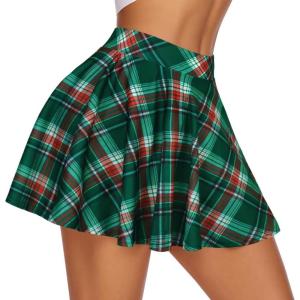 imageCHICGAL Mini Skirts for Women Casual Flowy Pleated Skater Skirt Summer Basic High Waisted Short SkirtC Green Red Plaid