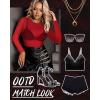 imageWomens Mesh Tops Sheer Long Sleeve Tee Shirts Bodycon See Through Blouse ClubwearAbright Red