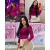 imageWomens Mesh Tops Sheer Long Sleeve Tee Shirts Bodycon See Through Blouse ClubwearArose Red
