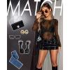 imageWomens Mesh Tops Sheer Long Sleeve Tee Shirts Bodycon See Through Blouse ClubwearBlack Floral