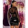 imageWomens Mesh Tops Sheer Long Sleeve Tee Shirts Bodycon See Through Blouse ClubwearBlack Floral