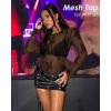 imageWomens Mesh Tops Sheer Long Sleeve Tee Shirts Bodycon See Through Blouse ClubwearBlack Floral