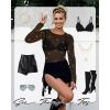 imageWomens Mesh Tops Sheer Long Sleeve Tee Shirts Bodycon See Through Blouse ClubwearBlack Rhinestone