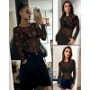 imageWomens Mesh Tops Sheer Long Sleeve Tee Shirts Bodycon See Through Blouse ClubwearBlack Rhinestone