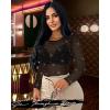 imageWomens Mesh Tops Sheer Long Sleeve Tee Shirts Bodycon See Through Blouse ClubwearBlack Rhinestone