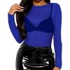 imageWomens Mesh Tops Sheer Long Sleeve Tee Shirts Bodycon See Through Blouse ClubwearRoyal Blue