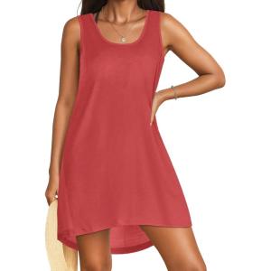 imageCHICGAL Swimsuit Coverup for Women Summer Sleeveless Beach Dress Tank Bikini Bathing Suit Cover UpA Coral Pink