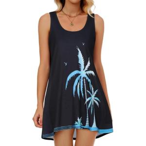 imageCHICGAL Swimsuit Coverup for Women Summer Sleeveless Beach Dress Tank Bikini Bathing Suit Cover UpBlack Trees