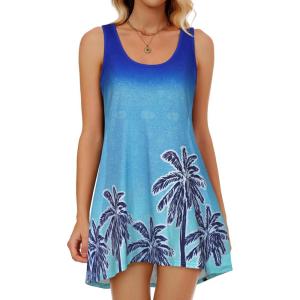 imageCHICGAL Swimsuit Coverup for Women Summer Sleeveless Beach Dress Tank Bikini Bathing Suit Cover UpBlue Coconut Trees