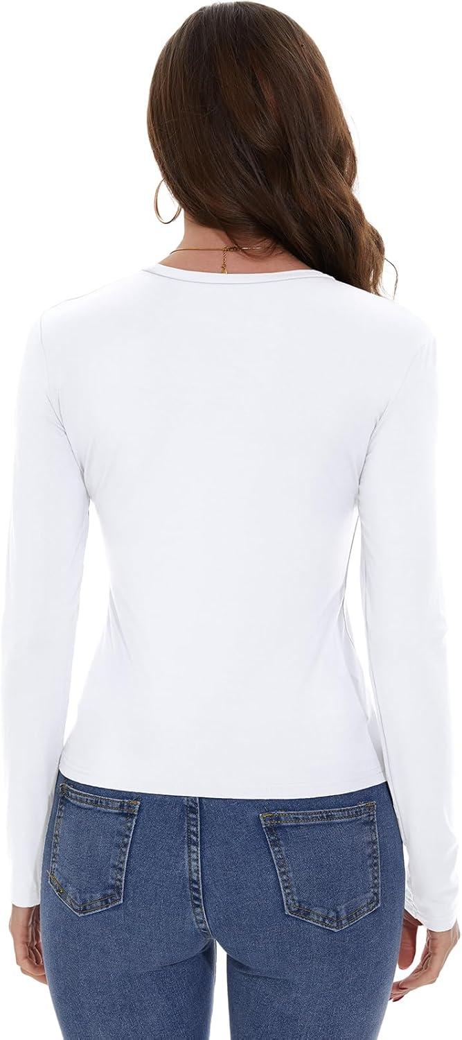 imageWomens Long Sleeve Shirts Basic Tees Y2k Slim Fit T Shirt Crew Neck Trendy Crop Top Casual01white
