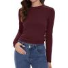 imageWomens Long Sleeve Shirts Basic Tees Y2k Slim Fit T Shirt Crew Neck Trendy Crop Top Casual02wine Red