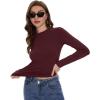 imageWomens Long Sleeve Shirts Basic Tees Y2k Slim Fit T Shirt Crew Neck Trendy Crop Top Casual02wine Red