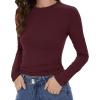 imageWomens Long Sleeve Shirts Basic Tees Y2k Slim Fit T Shirt Crew Neck Trendy Crop Top Casual02wine Red