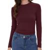 imageWomens Long Sleeve Shirts Basic Tees Y2k Slim Fit T Shirt Crew Neck Trendy Crop Top Casual02wine Red
