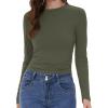 imageWomens Long Sleeve Shirts Basic Tees Y2k Slim Fit T Shirt Crew Neck Trendy Crop Top Casual04amry Green