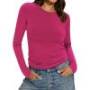 imageWomens Long Sleeve Shirts Basic Tees Y2k Slim Fit T Shirt Crew Neck Trendy Crop Top Casual02hot Pink