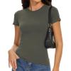 imageWomens Basic Tees Summer Short Sleeve Shirts Slim Fit Tight T Shirt Going Out Tops01army Green