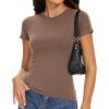 imageWomens Basic Tees Summer Short Sleeve Shirts Slim Fit Tight T Shirt Going Out Tops01brown