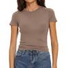 imageWomens Basic Tees Summer Short Sleeve Shirts Slim Fit Tight T Shirt Going Out Tops01coffee