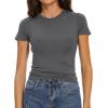 imageWomens Basic Tees Summer Short Sleeve Shirts Slim Fit Tight T Shirt Going Out Tops01deep Grey