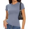 imageWomens Basic Tees Summer Short Sleeve Shirts Slim Fit Tight T Shirt Going Out Tops01haze Blue