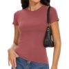 imageWomens Basic Tees Summer Short Sleeve Shirts Slim Fit Tight T Shirt Going Out Tops01marsala