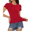 imageWomens Basic Tees Summer Short Sleeve Shirts Slim Fit Tight T Shirt Going Out Tops01red