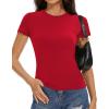 imageWomens Basic Tees Summer Short Sleeve Shirts Slim Fit Tight T Shirt Going Out Tops01red