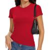 imageWomens Basic Tees Summer Short Sleeve Shirts Slim Fit Tight T Shirt Going Out Tops01red