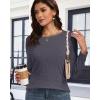 imageCHICGAL Women Long Sleeve Shirts Casual Fall Tees Crew Neck Basic Tunic TopsBlack Grey