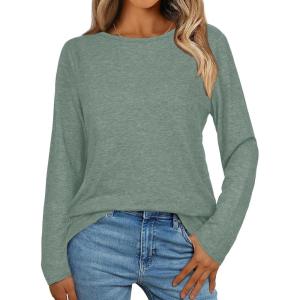 imageCHICGAL Women Long Sleeve Shirts Casual Fall Tees Crew Neck Basic Tunic TopsLight Green
