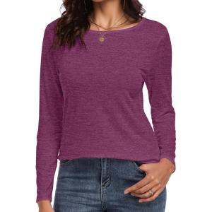 imageCHICGAL Women Long Sleeve Shirts Casual Fall Tees Crew Neck Basic Tunic TopsPurple Wine Red