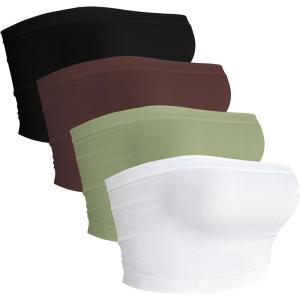 image4 Pieces Tube Top Strapless Tops for Women Summer Bandeau Basic Crop Tops Sleeveless ShirtBlack brown navy Green white