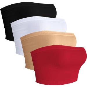 image4 Pieces Tube Top Strapless Tops for Women Summer Bandeau Basic Crop Tops Sleeveless ShirtBlack white beige red