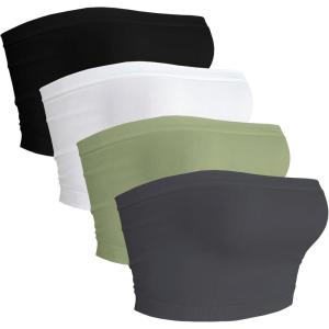 image4 Pieces Tube Top Strapless Tops for Women Summer Bandeau Basic Crop Tops Sleeveless ShirtBlack white navy Green deep Grey